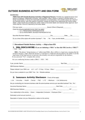 Fillable Online Outside Business Activity And Dba Form First Asset