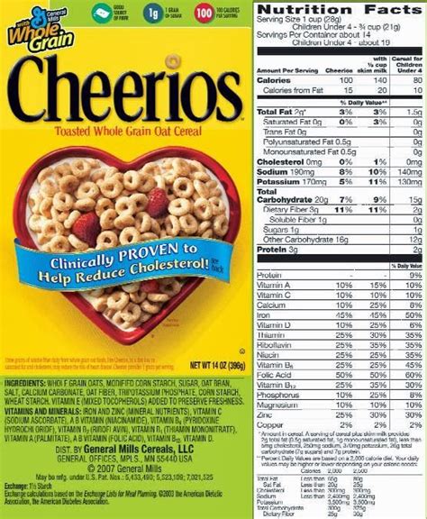 Cheerios Calories Cup Nutrition Labels Cereal Nutrition