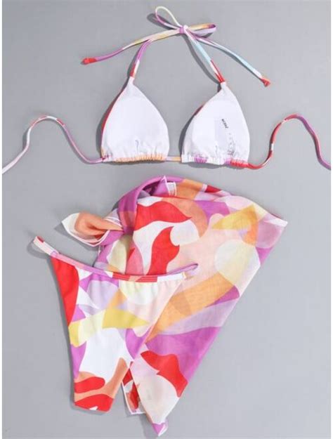 Buy Shein Pack Geo Print Triangle Thong Bikini Swimsuit Online