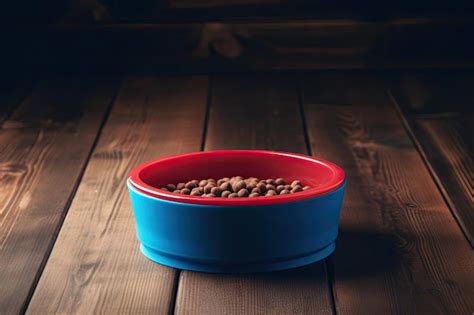 Premium Photo Cat Bowl With Waiting Cat Print On The Wooden Floor