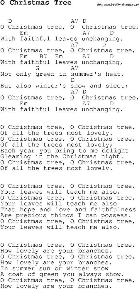 Christmas Carol/Song lyrics with chords for O Christmas Tree