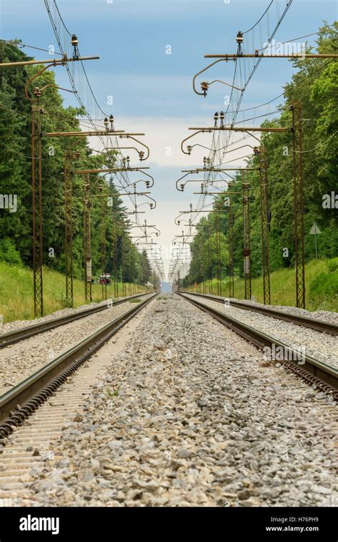 Dos Vías Férreas Paralelas Convergen En El Horizonte Fotografía De Stock Alamy