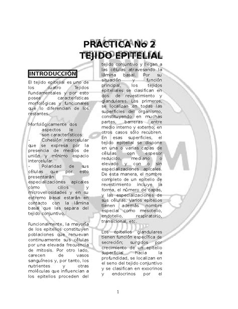 PRÁ Ctica No 2 Tejido Epitelial PRÁCTICA No 2 TEJIDO EPITELIAL