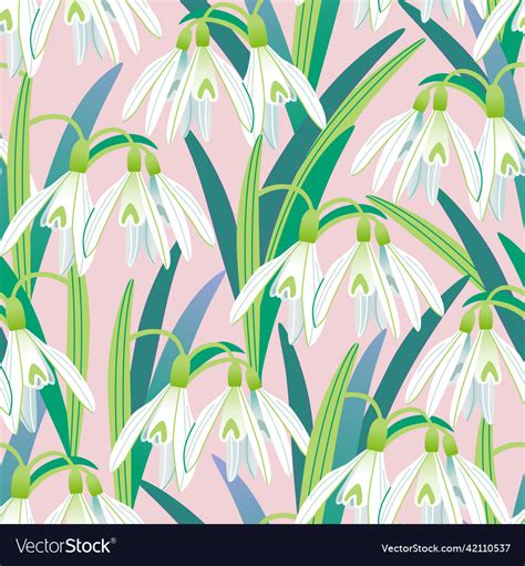 Seamless Pattern With Blooming Snowdrops Vector Image