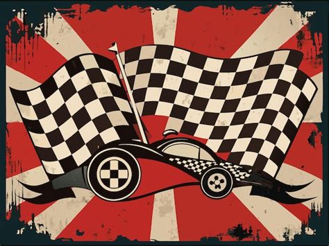 A Poster For A Race Car With A Checkered Flag On The Top Premium AI