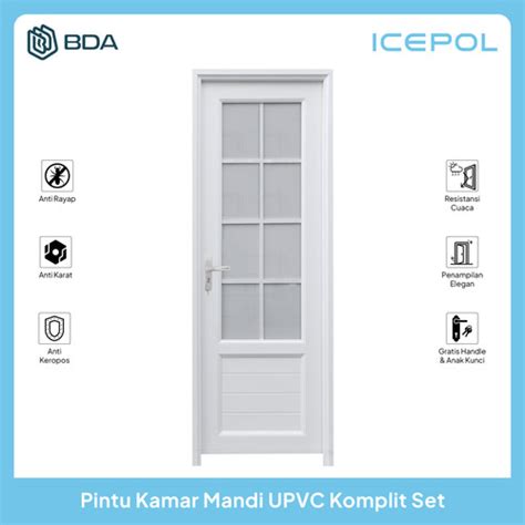 Promo Icepol Pintu Kamar Mandi Upvc Kaca X Set Kusen Handle Ic