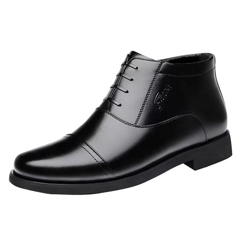 Fsqjgq Black Mens Dress Shoes, PU Leather, Lace-Up, High-Top, Semi ...