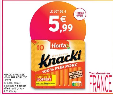 Promo HERTA KNACKI SAUCISSE 100 PUR PORC X10 chez Intermarché