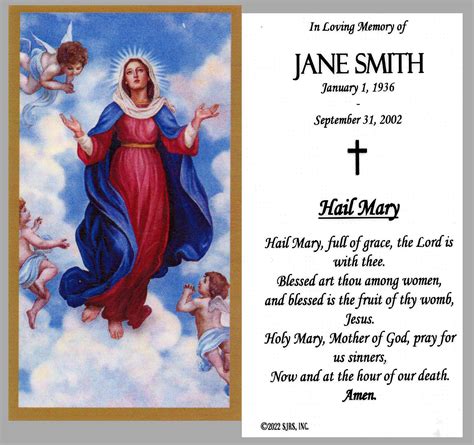 Hail Mary Funeral Memorial Laminated Prayer Cards Pack Of 60 Catholic Pictures