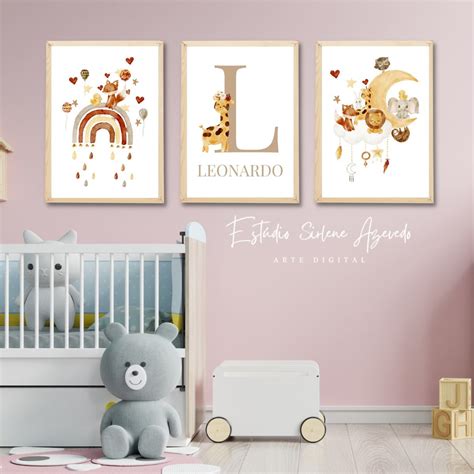 Quadro Decorativo Infantil Arco Ris Boho Arte Digital No Elo