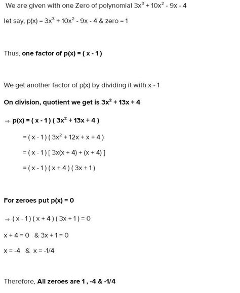 2 Find all zeros of the polynomial 3x³ 10x² 9x 4 if one of its