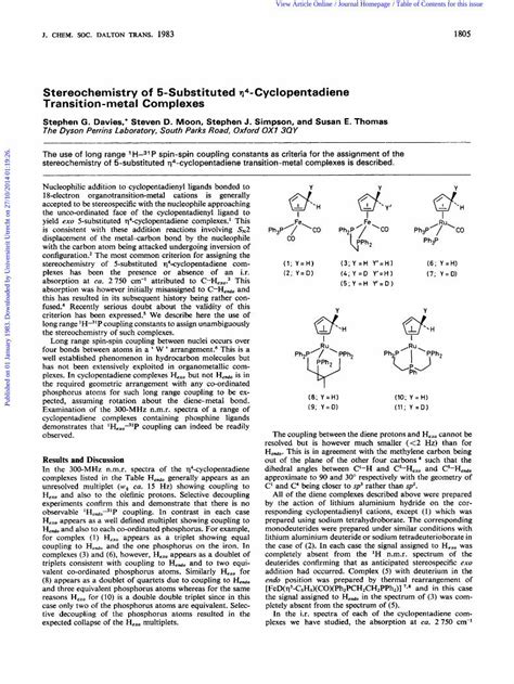 Pdf Stereochemistry Of 5 Substituted 4 Cyclopentadiene Transition