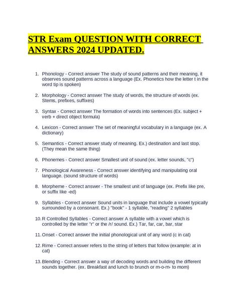 STR Exam QUESTION WITH CORRECT ANSWERS 2024 UPDATED Exams English