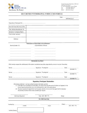 Fillable Online Csd Form Securities Account Maintenance Form Fax