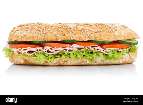 Sub Sandwich With Ham Whole Grains Grain Baguette Lateral Isolated On A