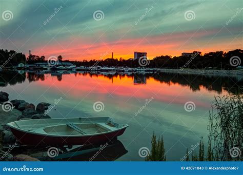 Row Boat On The Sunset Seashore Stock Photo - Image: 42071843