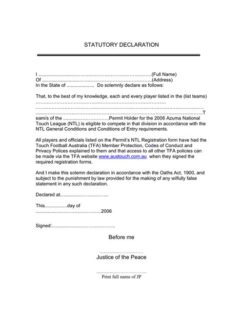 Statutory Declaration Form In Word And Pdf Formats