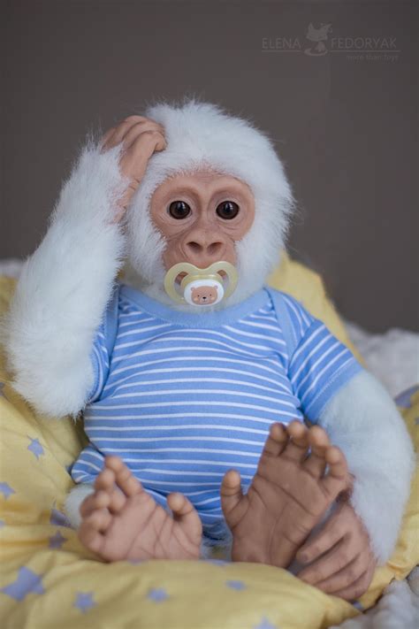 Baby White Gorilla Life Size Realistic Movable Toy Ooak Artist