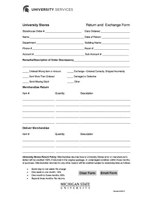 Fillable Online Usd Msu University Stores Return And Exchange Form Fax