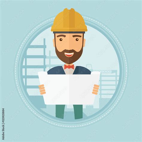 Engineer Watching A Blueprint Vector Illustration Stock Vector Adobe