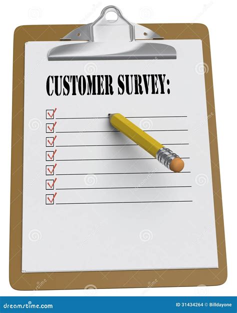 Clipboard With Customer Survey Message And Checkboxes Stock