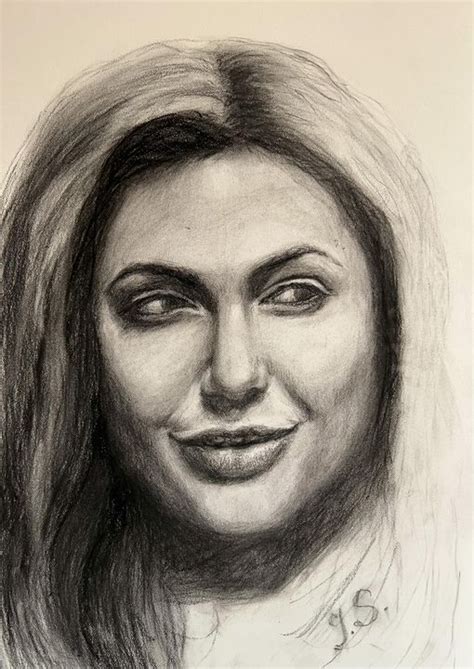 Angelina Jolie Celebrity Portrait Charcoal Drawing Arts Artists Artwork