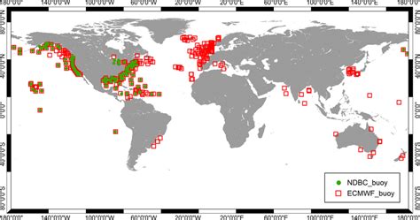 Locations Of The Collocated Ecmwf Buoys Red Squares And Ndbc Buoys Download Scientific