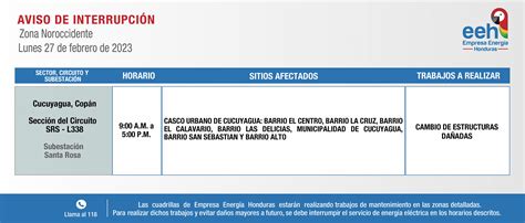 Cortes De Energ A El Ctrica Programados Para Este Lunes En Honduras