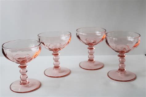 Vintage Flamingo Pink Depression Glass Heisey Yeoman Diamond Optic Wine Glasses Or Cocktails