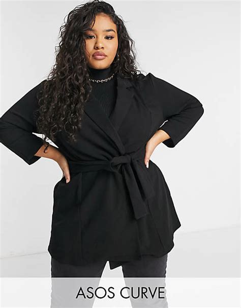 Asos Design Curve Jersey Wrap Suit Blazer In Black Asos