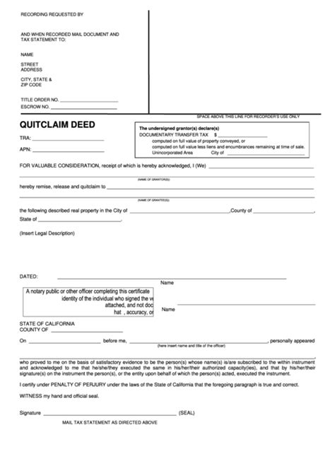 California Quitclaim Deed Form Fillable Printable Forms Free Online