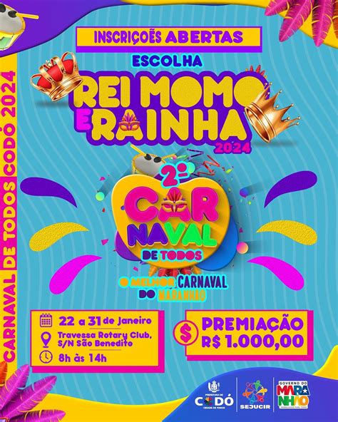 Inscrições abertas para Escolha do Rei Momo e Rainha do Carnaval