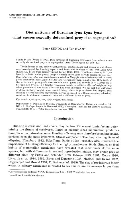 (PDF) Diet patterns of Eurasian lynx Lynx lynx: What causes sexually ...