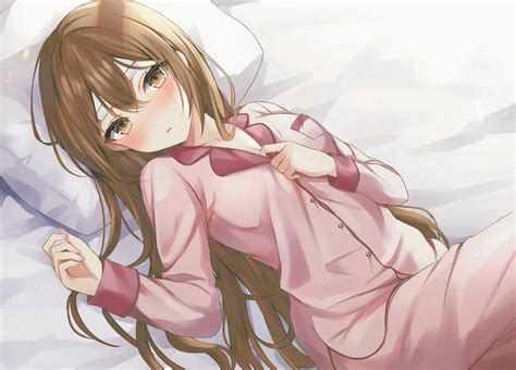 In Bed Brunette Long Hair Anime Anime Girls Pyjamas Blushing Brown Eyes Horimiya