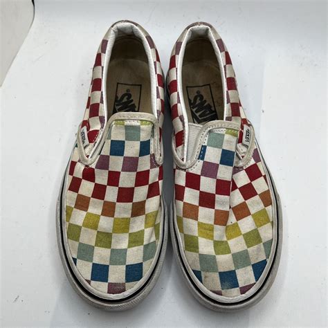 Vans 5 Women Rainbow Checkerboard Classic Slip On Sho… - Gem