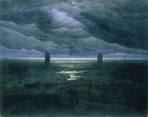 Caspar David Friedrich Mare Al Chiaro Di Luna Olio Su Tela