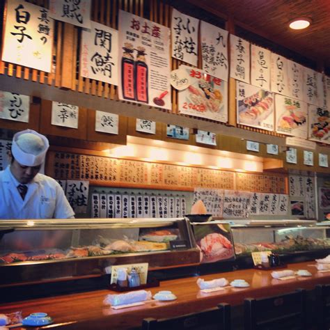 Cute Fresh Sushi Bar in Tsukiji Seafood Market, Tokyo Japan
