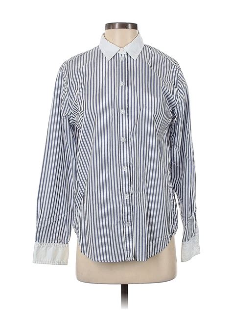 Everlane Cotton Color Block Stripes Blue Long Sleeve Button Down