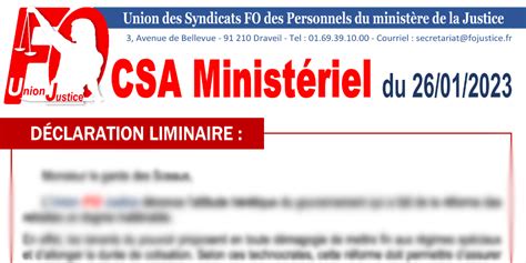 Csa Minist Riel Du D Claration Liminaire Syndicat Fo Justice