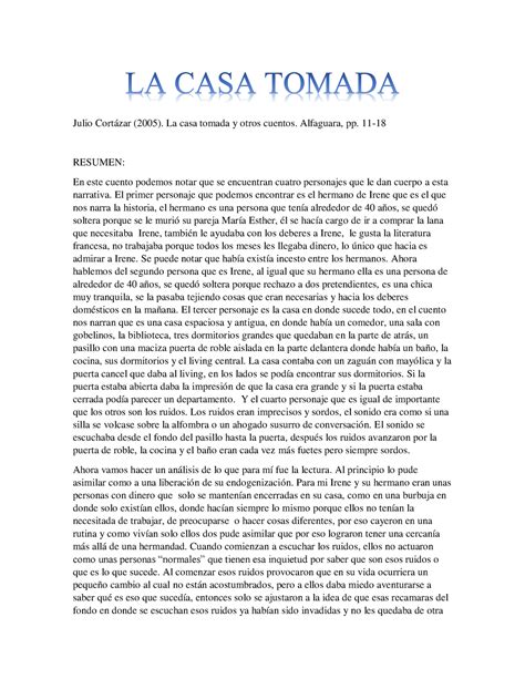 LA CASA Tomada Julio Cortázar 2005 La casa tomada y otros cuentos