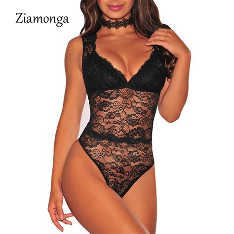 Ziamonga Sexy Bodycon Bodysuit Women Jumpsuit Full Lace One Piece