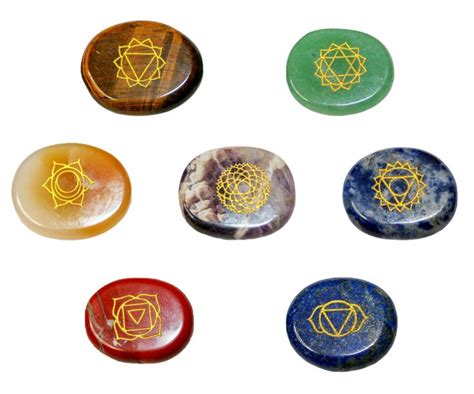 This collection of seven 100% Natural stones is engraved with chakra ...