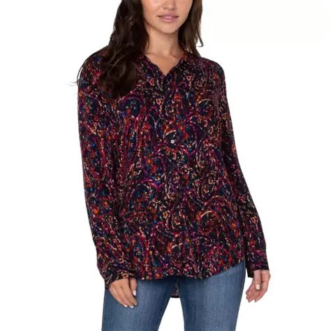 Womens Liverpool Los Angeles Woven Long Sleeve V Neck Blouse