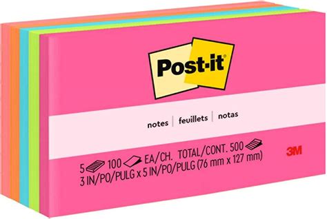 Post It Notes Neon Colors 3 X 5 In 76 X 127 Mm 655 5pk Assorted