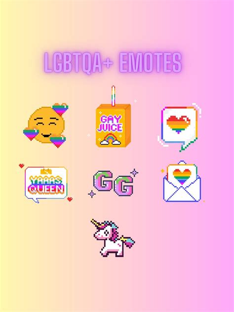 7pcs Lgbtq Pixel Rainbow Pride Month Cute Bundle Retro Emote For Twitch