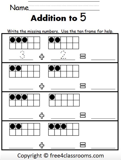 Free Kindergarten Addition Math Worksheet Adding To 5 Free