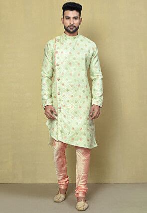 Woven Cotton Jacquard Kurta Set In Sky Blue MLC2422