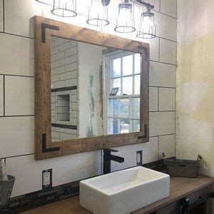 RUSTIC DISTRESSED Mirror With Oil Rubbed Bronze Corner Brackets