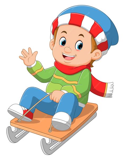 Premium Vector Cartoon Little Boy Sledding Down A Hill