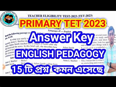 Primary Tet 2023 English Answer Key Wb Primary Tet 2023 English